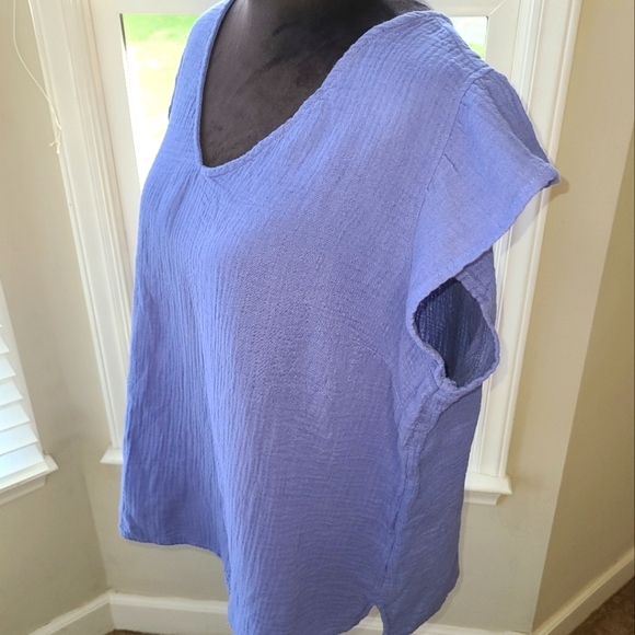 Three Dots Double Layer Gauze Short Sleeve Top Perwinkle Blue Size XL NWT - Picture 5 of 9